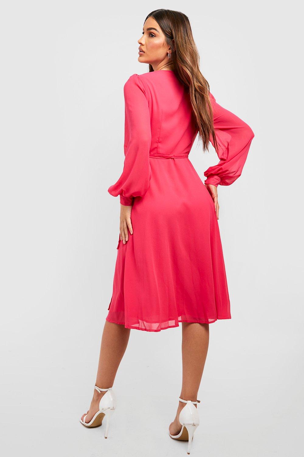 Chiffon long sleeve midi dress hotsell